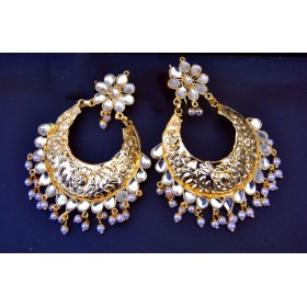 Glamorous Gold Kundan Etchwork Earrings